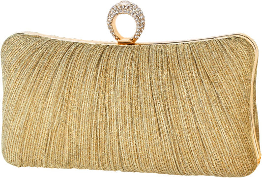 Golden Glitter Clutch with Rhinestone Ring
