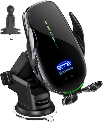 15W Fast Wireless Phone Charger, Car Wireless Phone Charger and Holder, Auto-Clamping Senser Hand Free, Rechargerable Battery, Suit for Car Office Kitchen, round Vent Friendly, Case Friendly