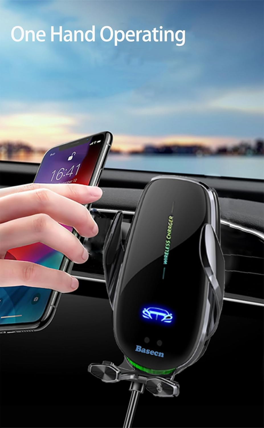 15W Fast Wireless Phone Charger, Car Wireless Phone Charger and Holder, Auto-Clamping Senser Hand Free, Rechargerable Battery, Suit for Car Office Kitchen, round Vent Friendly, Case Friendly