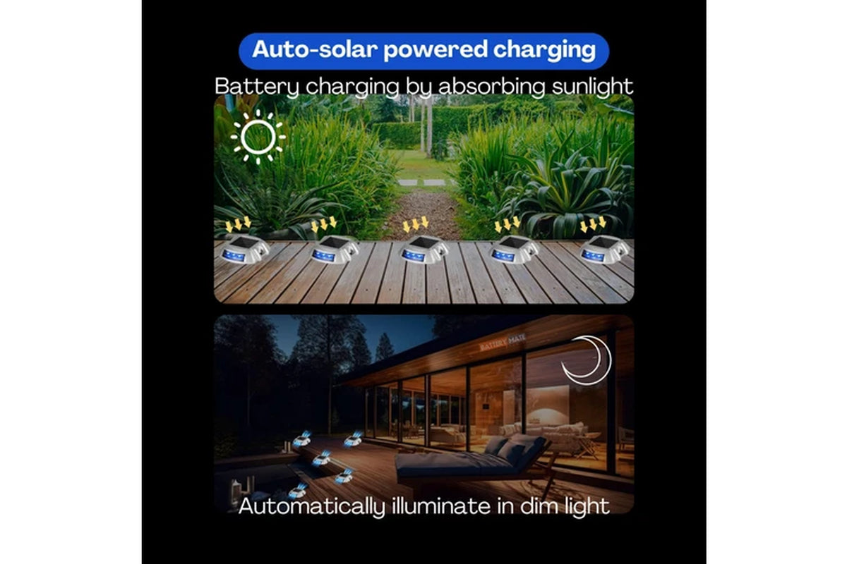 [4 Pack] Solar Deck Lights Blue Color Waterproof 6 LED Driveway Safety Light for Pathway