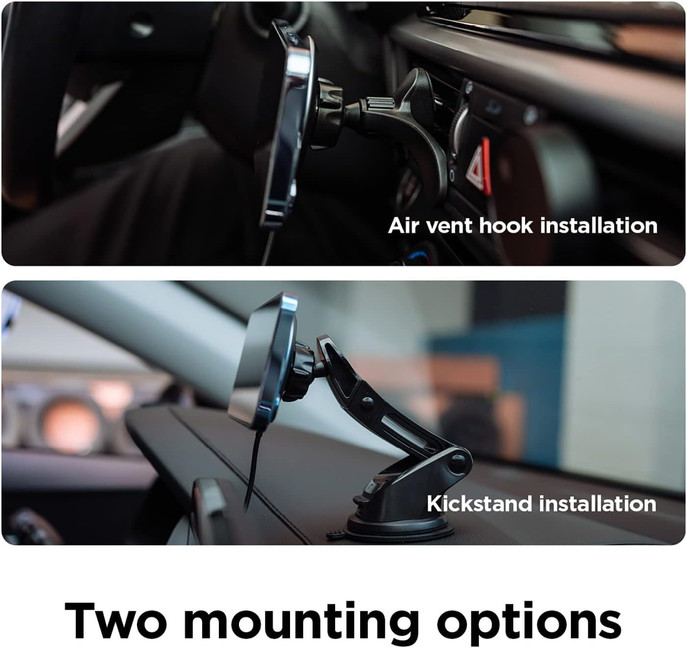 Magnetic Car Charger Mount Compatible with Magsafe, Compatible with Iphone 17/16/15/14/13/12/11 Series, All Other Brand Wireless Charging Phones - Magnetic Ring Included, Two Mounting Options