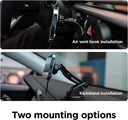 Magnetic Car Charger Mount Compatible with Magsafe, Compatible with Iphone 17/16/15/14/13/12/11 Series, All Other Brand Wireless Charging Phones - Magnetic Ring Included, Two Mounting Options