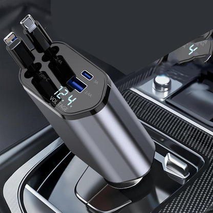 Retractable Car Charger 4 in 1 Fast Car Phone Charger 100W, Retractable Cables and USB Car Charger with 2 USB Ports, Car Charger for Iphone 15 14 13 12 Pro Max Plus/Samsung Galaxy/Huawei/Xiaomi