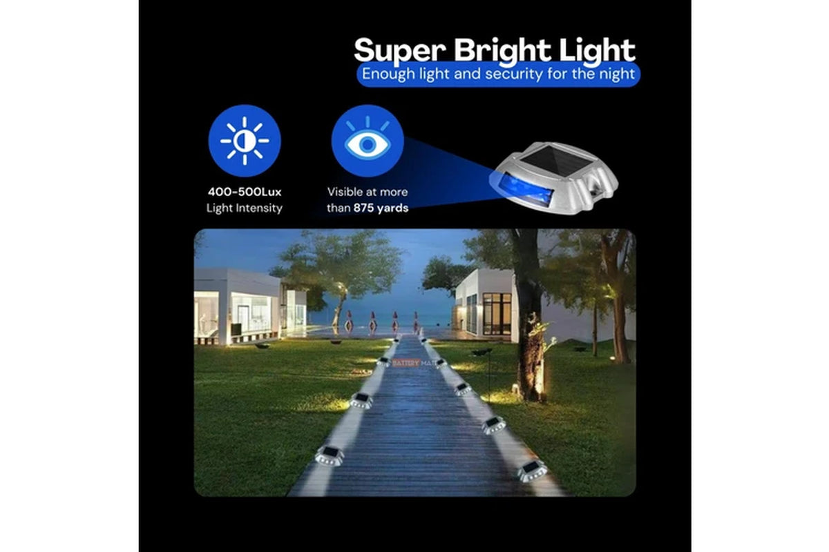 [4 Pack] Solar Deck Lights Blue Color Waterproof 6 LED Driveway Safety Light for Pathway