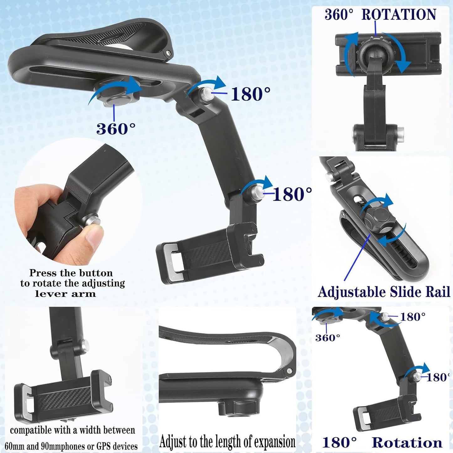 Sun Visor Car Phone Holder，1080° Multifunctional Sun Visor Universal 360 Rotating Rear View Mirror Phone Holder, Foldable Cell Phone Mount Clip for All Mobile Phones