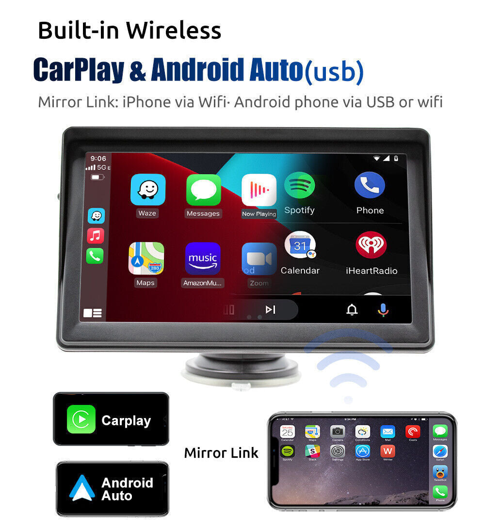 7" Portable Car Stereo Radio for Apple CarPlay Android Auto Bluetooth 