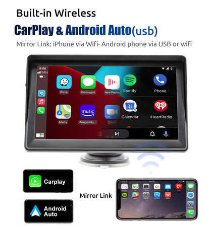 7" Portable Car Stereo Radio for Apple CarPlay Android Auto Bluetooth 