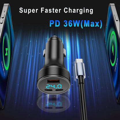 USB C Car Charger,78W Dual PD3.0 + QC 3.0 3 Port USB Fast Charging Adapter, Mini Metal USB Cigarette Lighter with LED Digital Voltmeter for Iphone 11/12/13/14, Macbook,Ipad Pro, Samsung S22/S21
