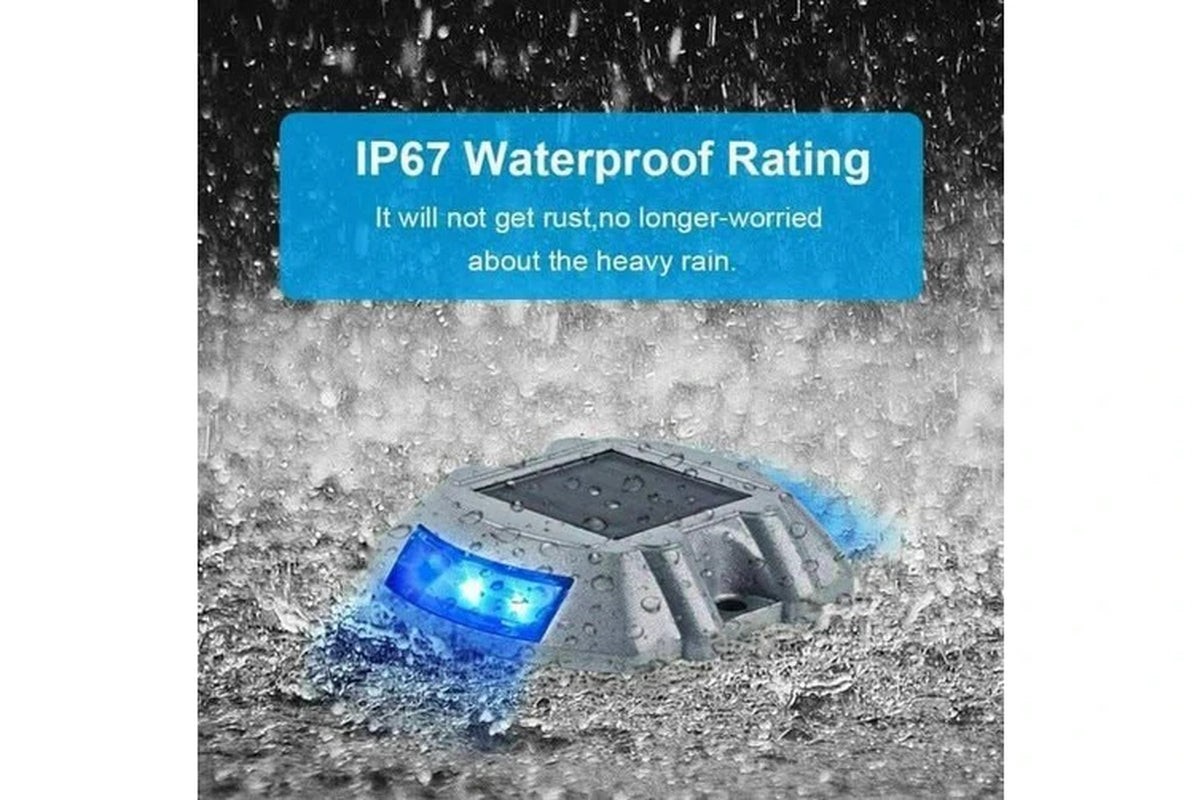 [4 Pack] Solar Deck Lights Blue Color Waterproof 6 LED Driveway Safety Light for Pathway