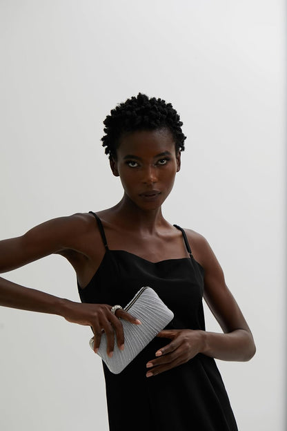 Golden Glitter Clutch with Rhinestone Ring