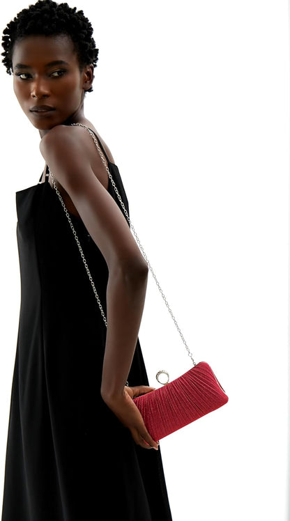 Golden Glitter Clutch with Rhinestone Ring