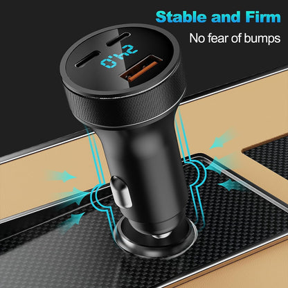 USB C Car Charger,78W Dual PD3.0 + QC 3.0 3 Port USB Fast Charging Adapter, Mini Metal USB Cigarette Lighter with LED Digital Voltmeter for Iphone 11/12/13/14, Macbook,Ipad Pro, Samsung S22/S21