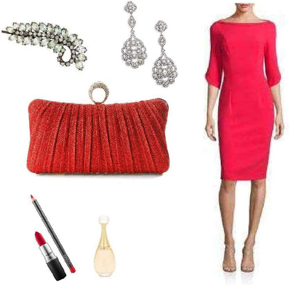 Golden Glitter Clutch with Rhinestone Ring