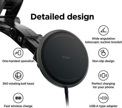 Magnetic Car Charger Mount Compatible with Magsafe, Compatible with Iphone 17/16/15/14/13/12/11 Series, All Other Brand Wireless Charging Phones - Magnetic Ring Included, Two Mounting Options