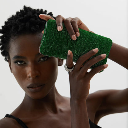 Golden Glitter Clutch with Rhinestone Ring