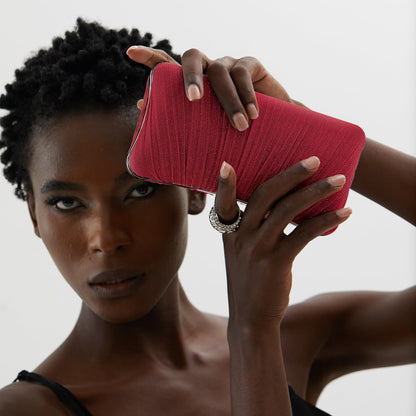 Golden Glitter Clutch with Rhinestone Ring