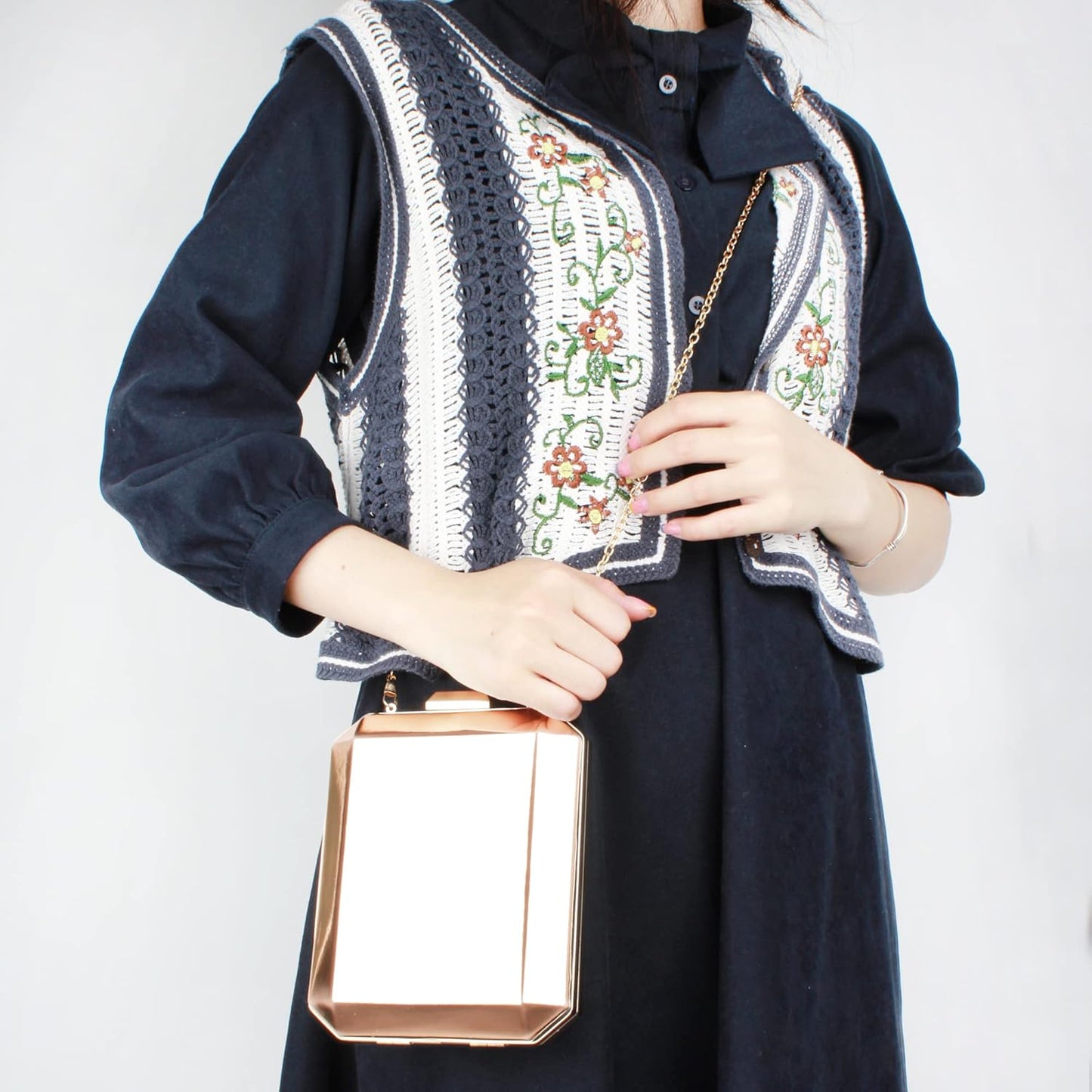 Lattice Pattern Metal Handbag