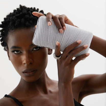 Golden Glitter Clutch with Rhinestone Ring