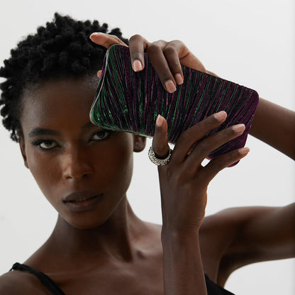 Golden Glitter Clutch with Rhinestone Ring