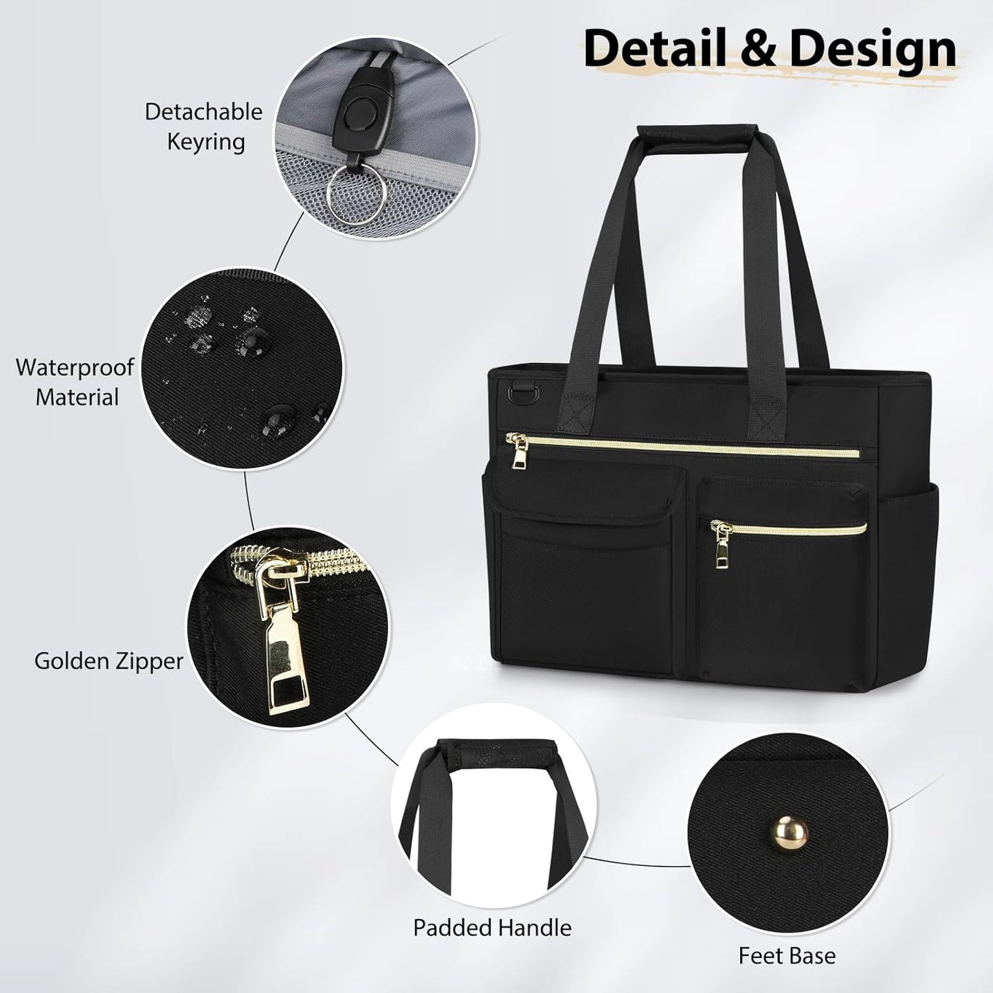 Tote Bag with Zipper Large 15.6 Inch Laptop
