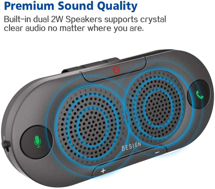 BK06 Bluetooth 5.0 in Car Speakerphone with Visor Clip, Wireless Car Kit for Handsfree Talking, Motion Auto On, Siri Google Assistant Support, Dual 2W Speakers