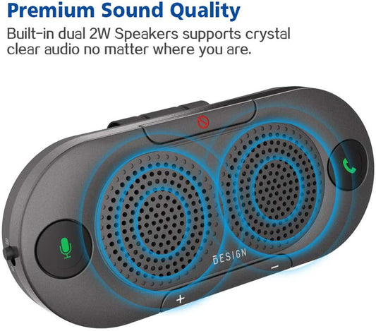 BK06 Bluetooth 5.0 in Car Speakerphone with Visor Clip, Wireless Car Kit for Handsfree Talking, Motion Auto On, Siri Google Assistant Support, Dual 2W Speakers