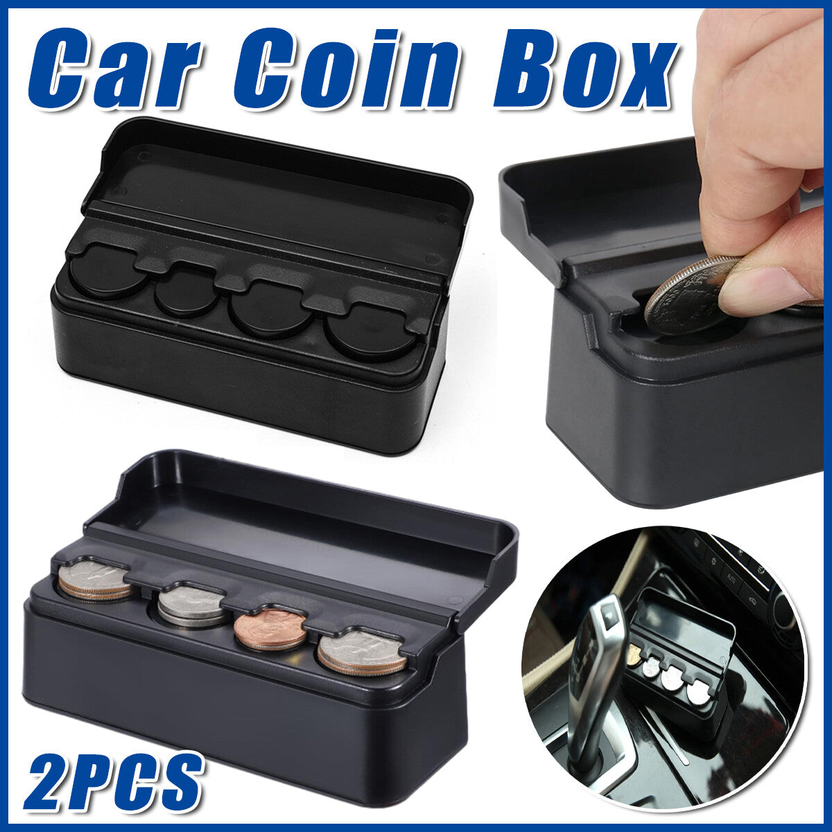 2X Portable Car Coin Holder Mini Change Storage Box Interior Organizer Container