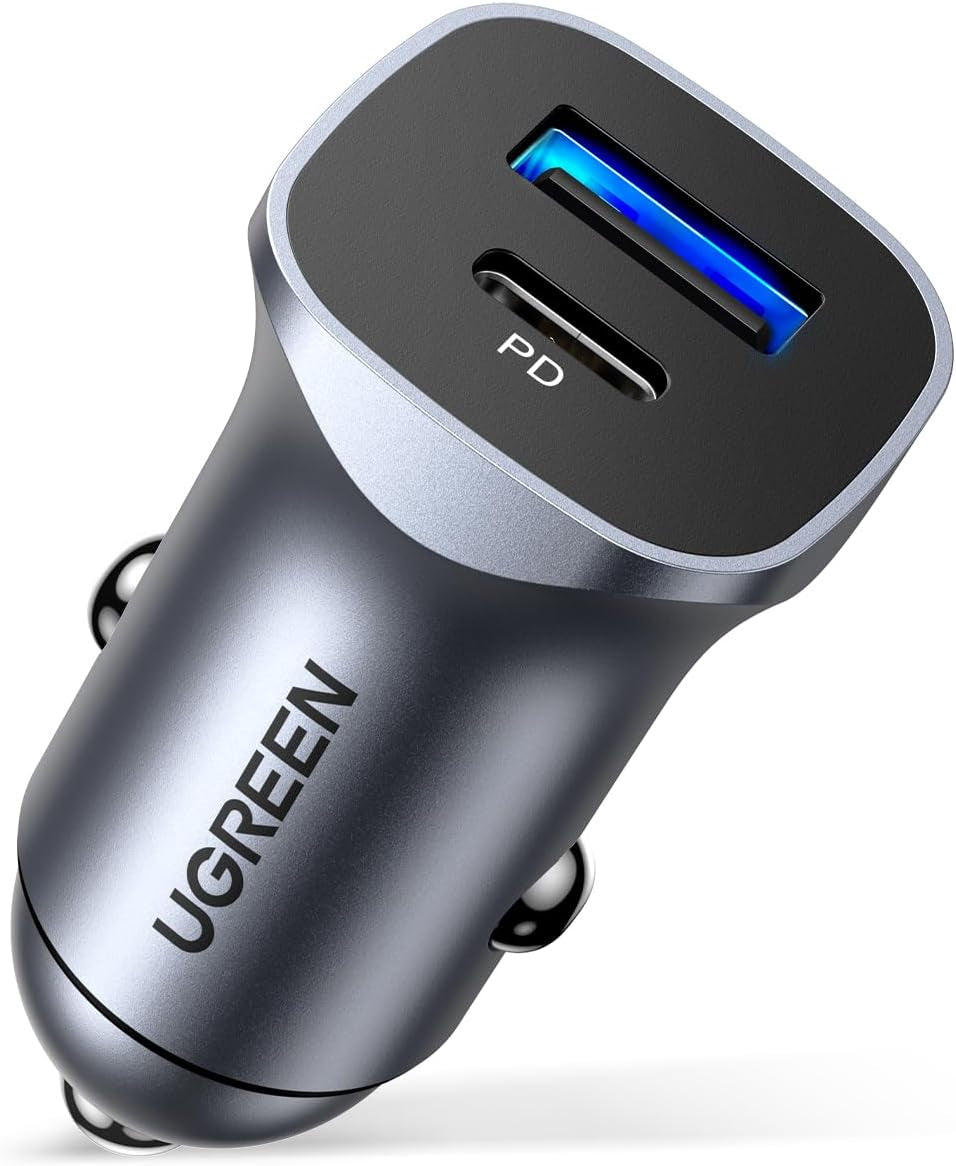 Car Charger USB C, 2 Ports PD 20W & QC18W, Super Mini, Aluminum Alloy, Space Grey, Compatible with Iphone 17/16/15/14/13, Galaxy S25/S24/S23, Pixel 10/9, LG, Ipad