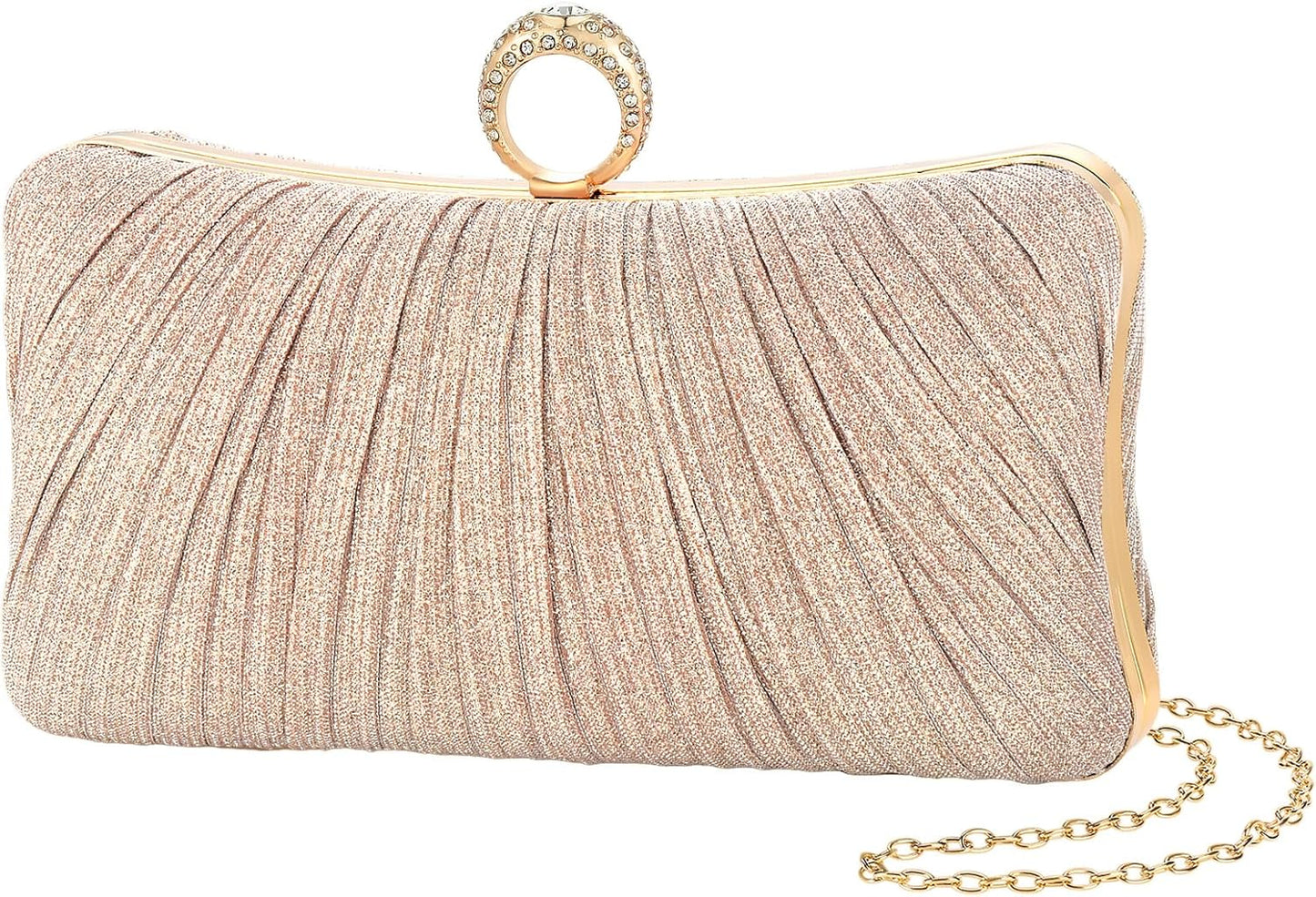 Golden Glitter Clutch with Rhinestone Ring