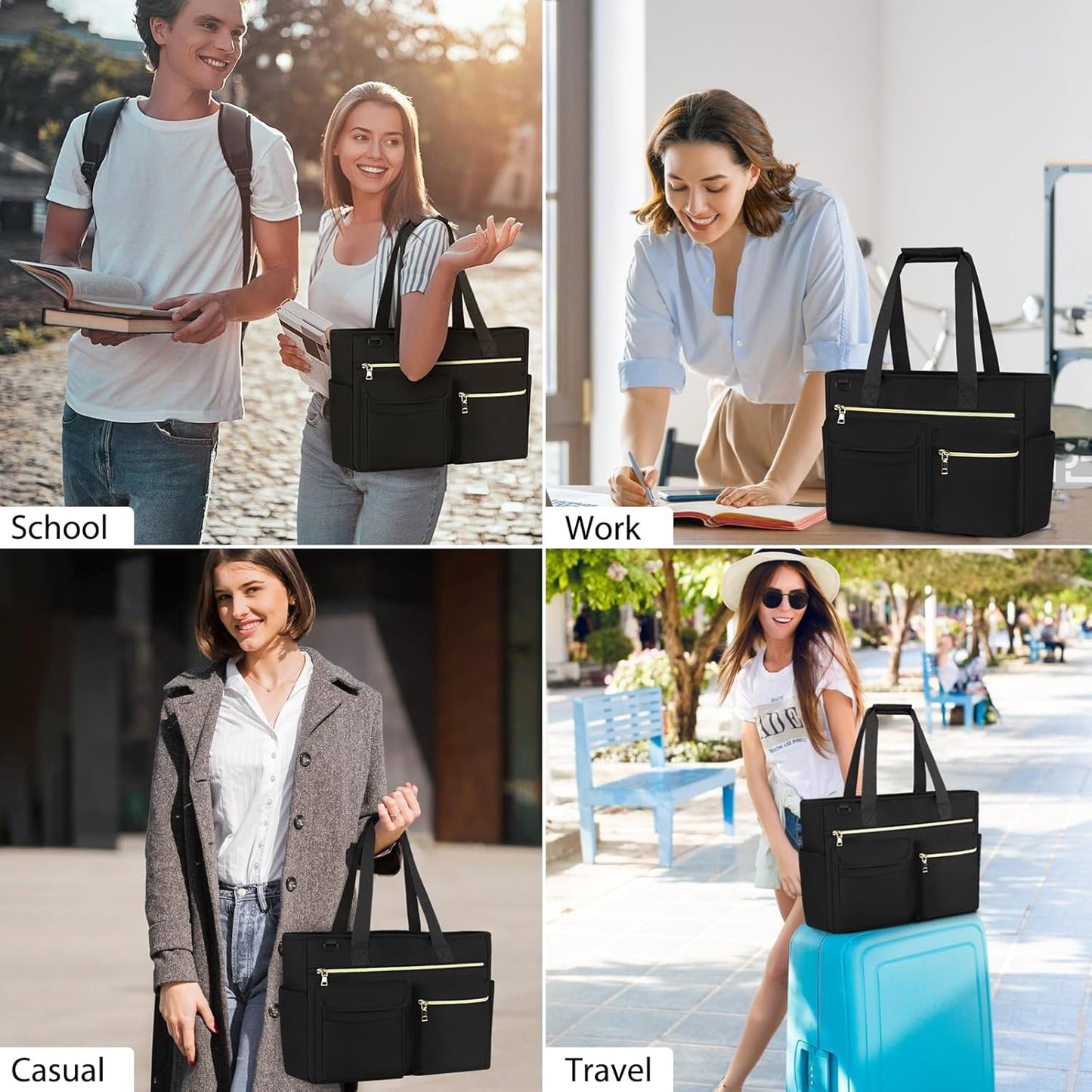 Tote Bag with Zipper Large 15.6 Inch Laptop