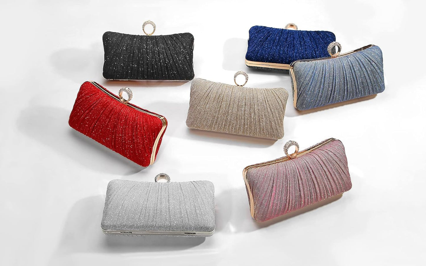 Golden Glitter Clutch with Rhinestone Ring