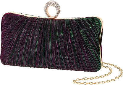 Golden Glitter Clutch with Rhinestone Ring