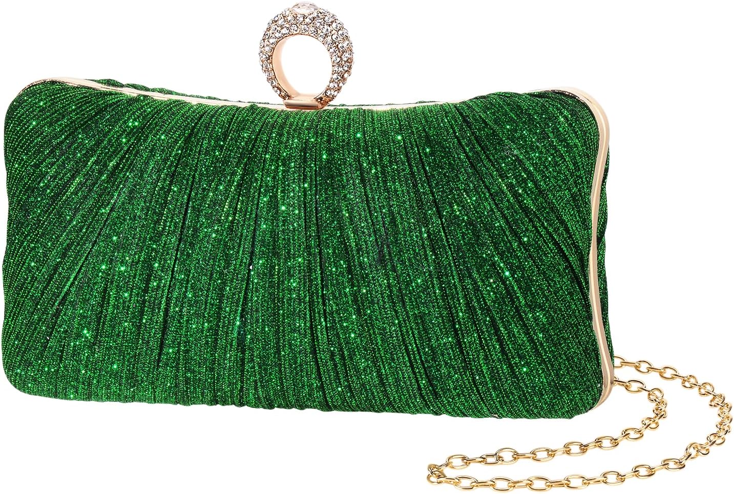 Golden Glitter Clutch with Rhinestone Ring