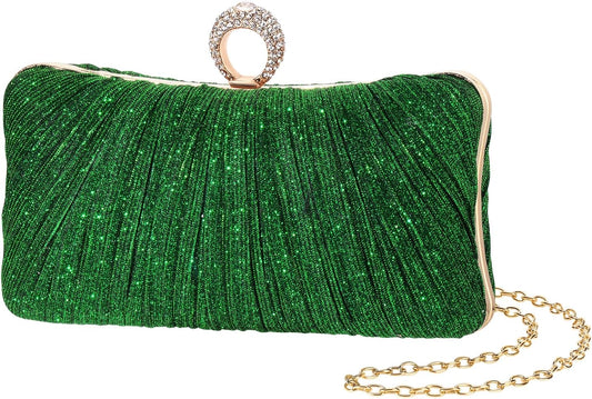 Golden Glitter Clutch with Rhinestone Ring