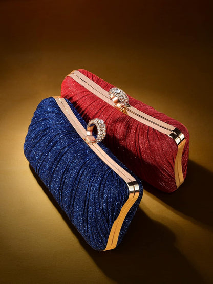 Golden Glitter Clutch with Rhinestone Ring