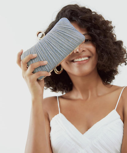 Golden Glitter Clutch with Rhinestone Ring