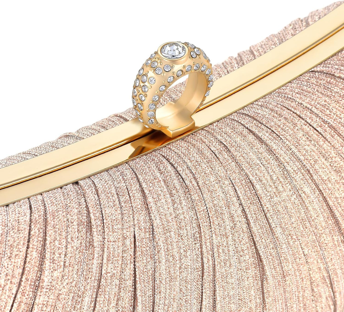 Golden Glitter Clutch with Rhinestone Ring