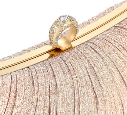 Golden Glitter Clutch with Rhinestone Ring