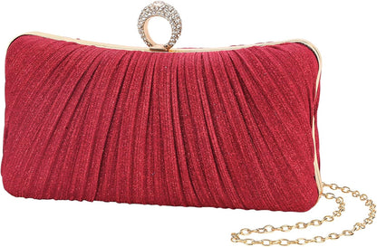 Golden Glitter Clutch with Rhinestone Ring