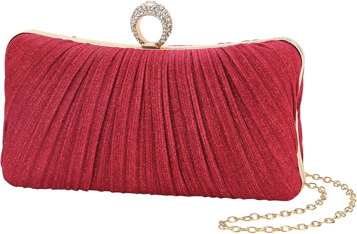 Golden Glitter Clutch with Rhinestone Ring