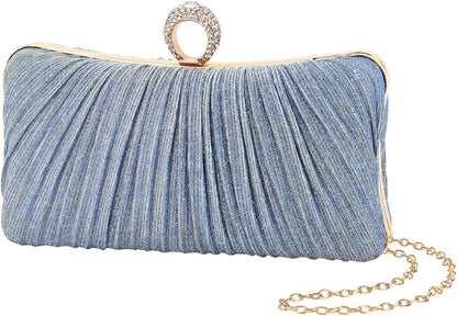 Golden Glitter Clutch with Rhinestone Ring