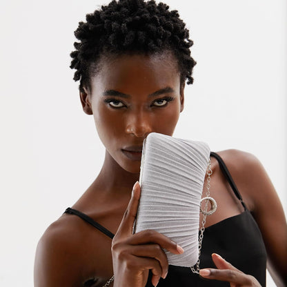 Golden Glitter Clutch with Rhinestone Ring