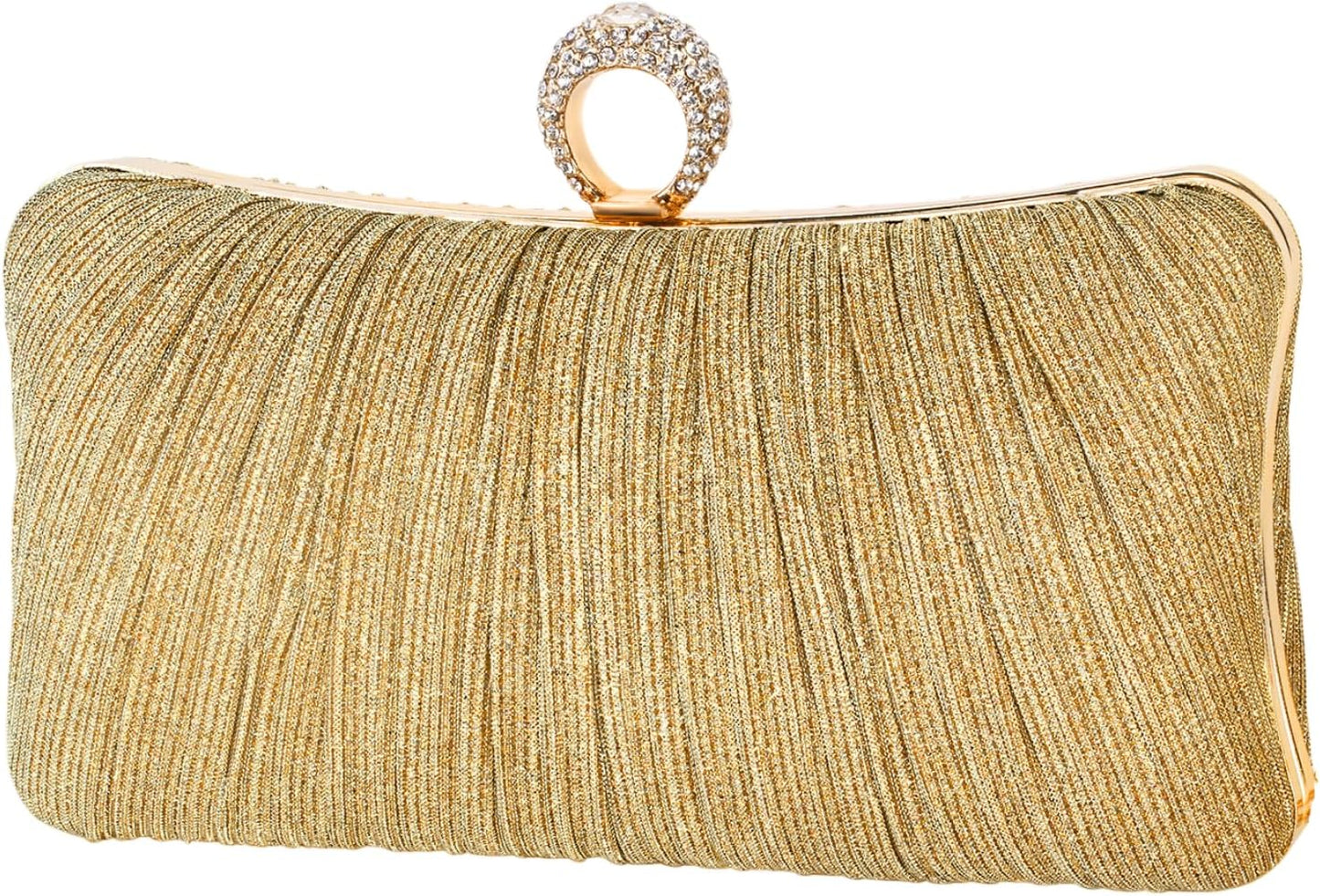 Golden Glitter Clutch with Rhinestone Ring