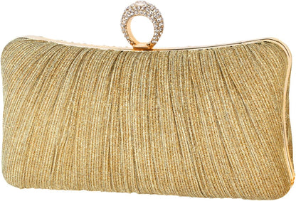 Golden Glitter Clutch with Rhinestone Ring