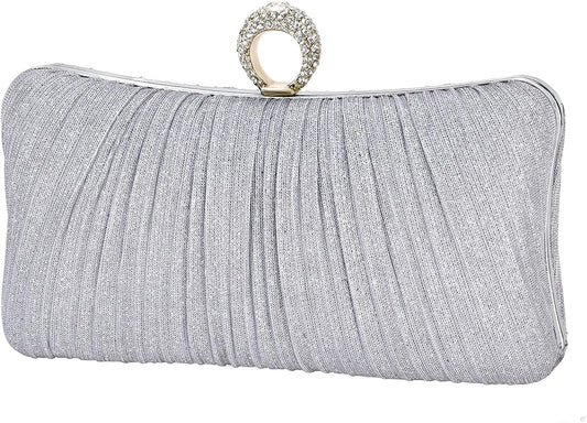 Golden Glitter Clutch with Rhinestone Ring