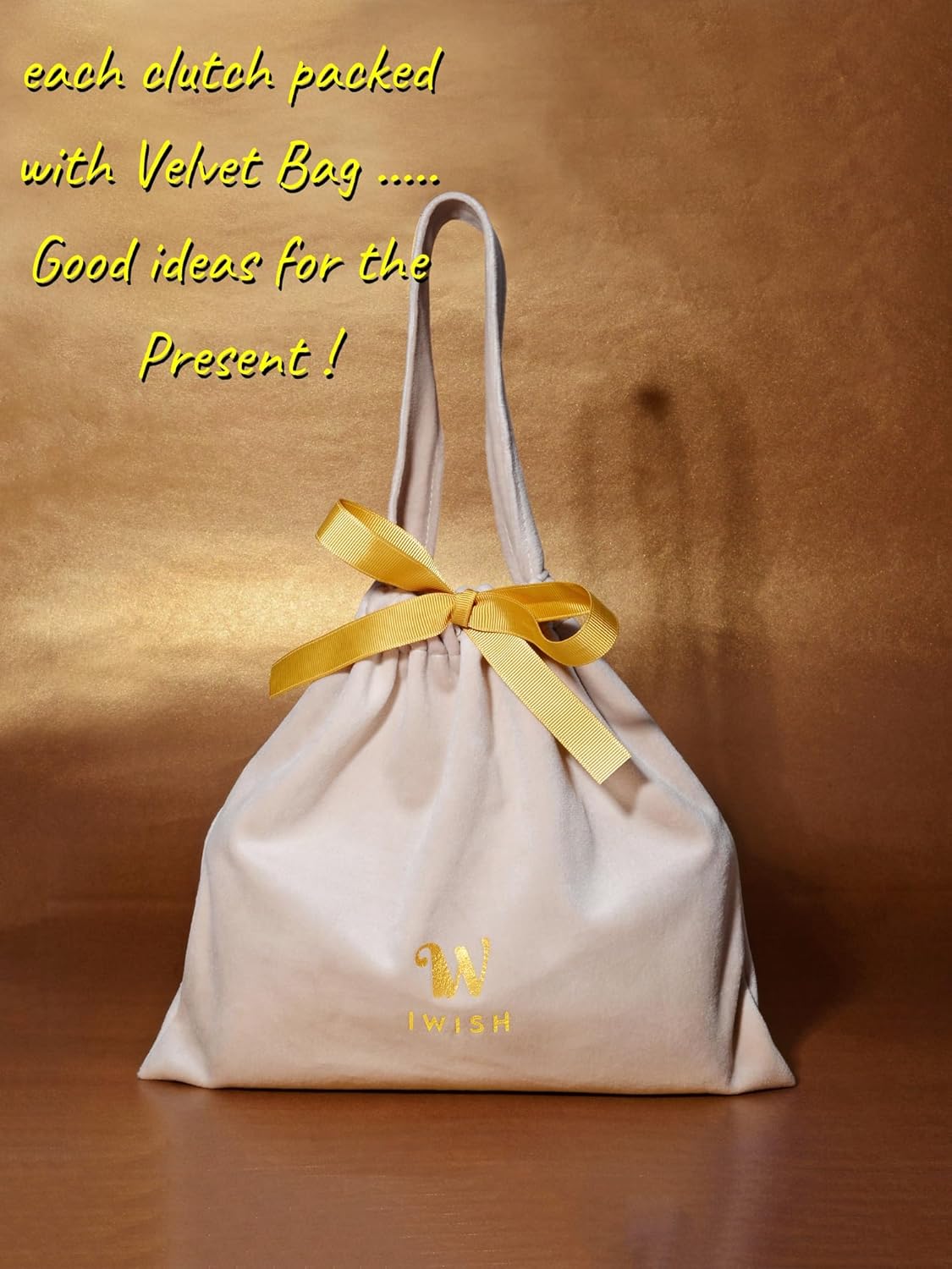 Golden Glitter Clutch with Rhinestone Ring