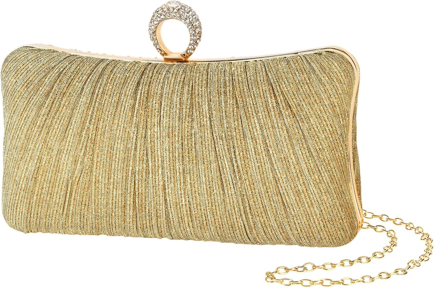 Golden Glitter Clutch with Rhinestone Ring