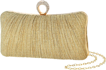Golden Glitter Clutch with Rhinestone Ring