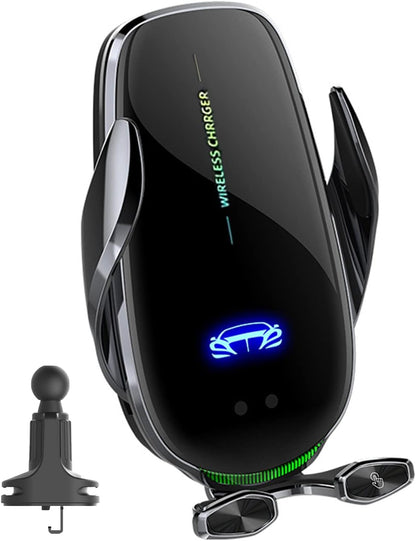 15W Fast Wireless Phone Charger, Car Wireless Phone Charger and Holder, Auto-Clamping Senser Hand Free, Rechargerable Battery, Suit for Car Office Kitchen, round Vent Friendly, Case Friendly