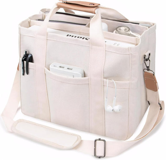 Canvas Tote Bag with Multi-Pockets
